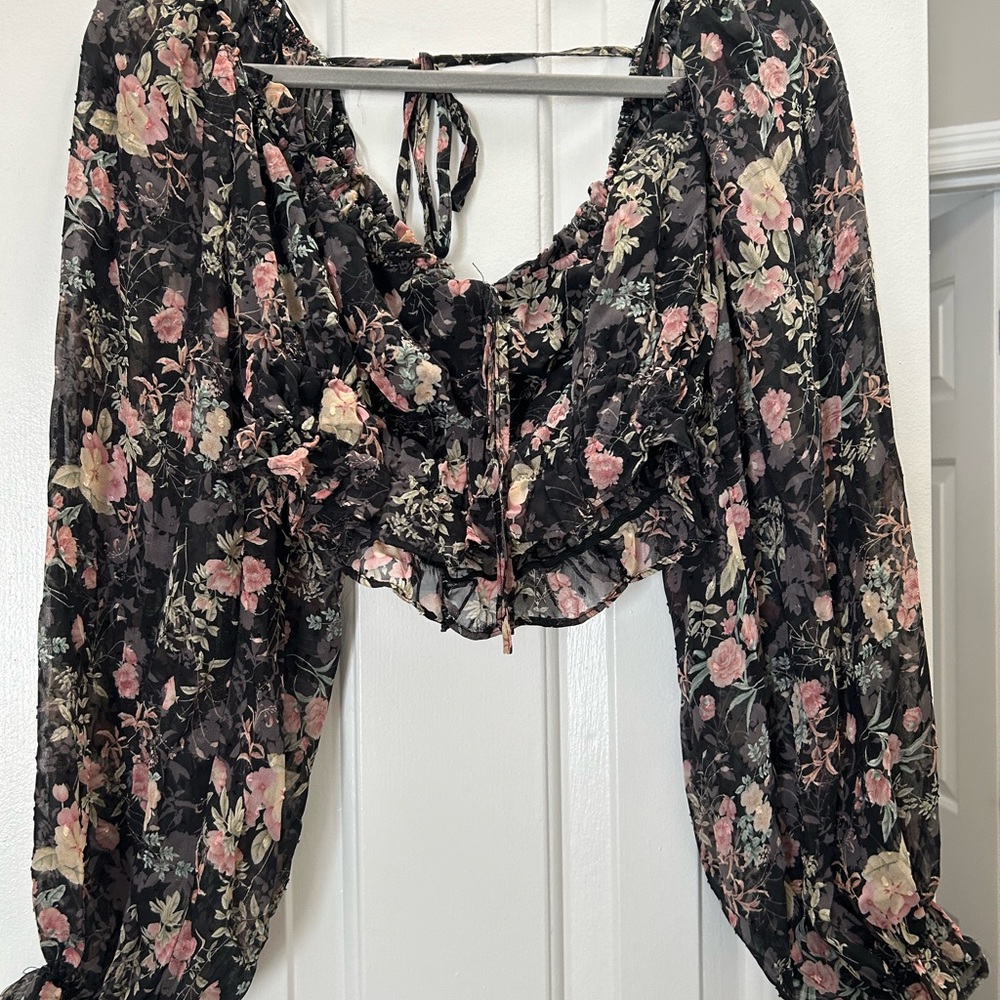Altar'd State Pink and White Ruffled Crop Blouse